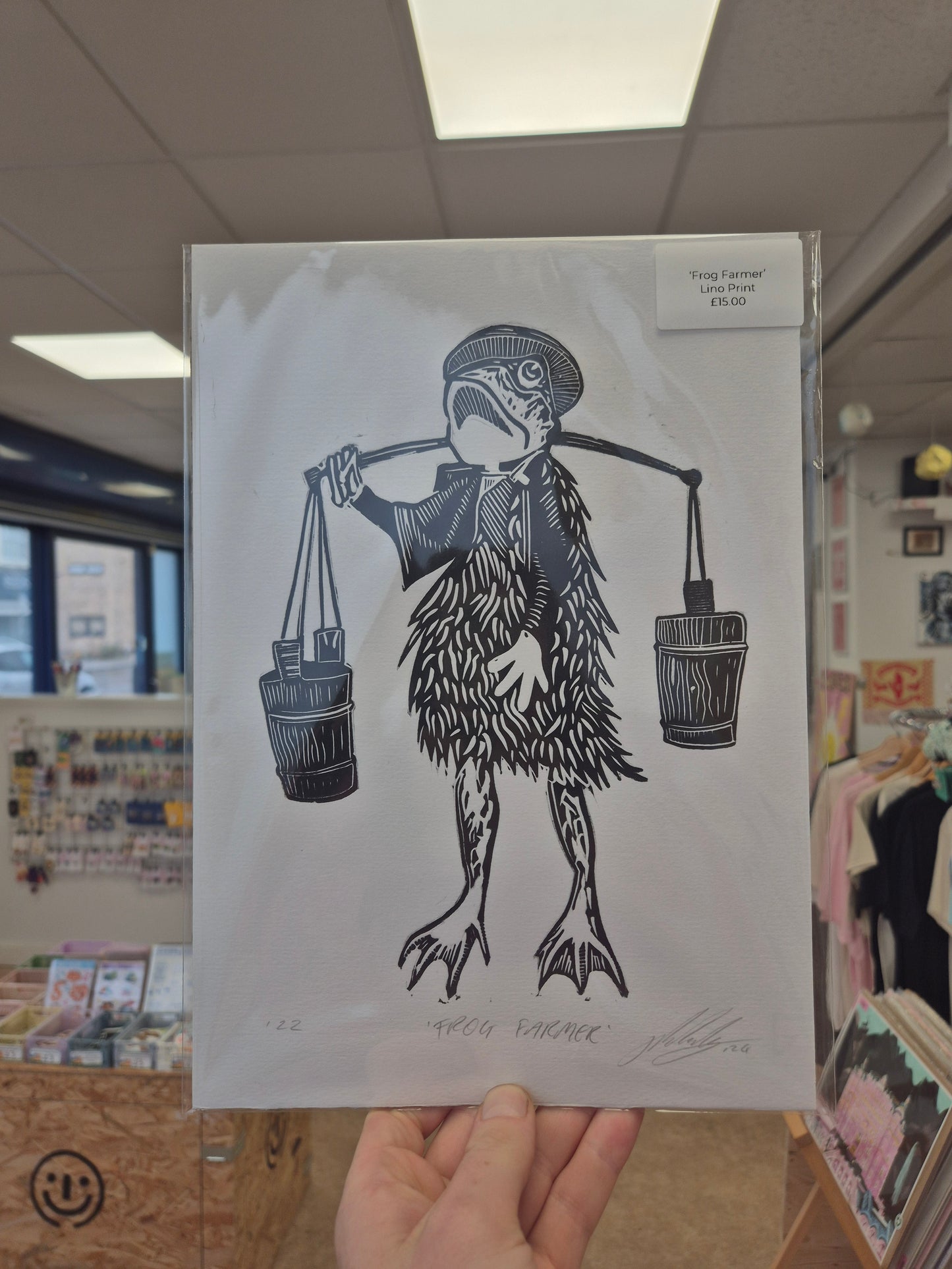 Frog Farmer Lino Print by Jamie Richards