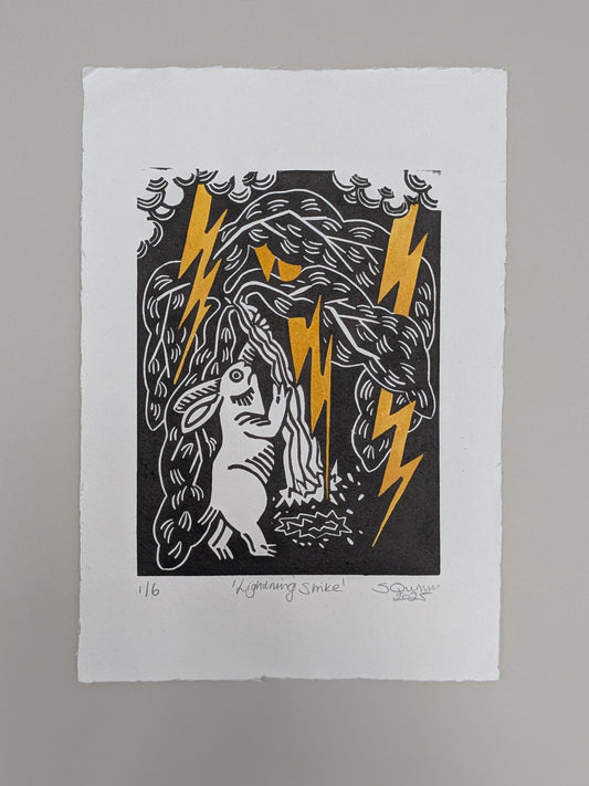 Lightning Strike Lino Print by Sarah Quinn