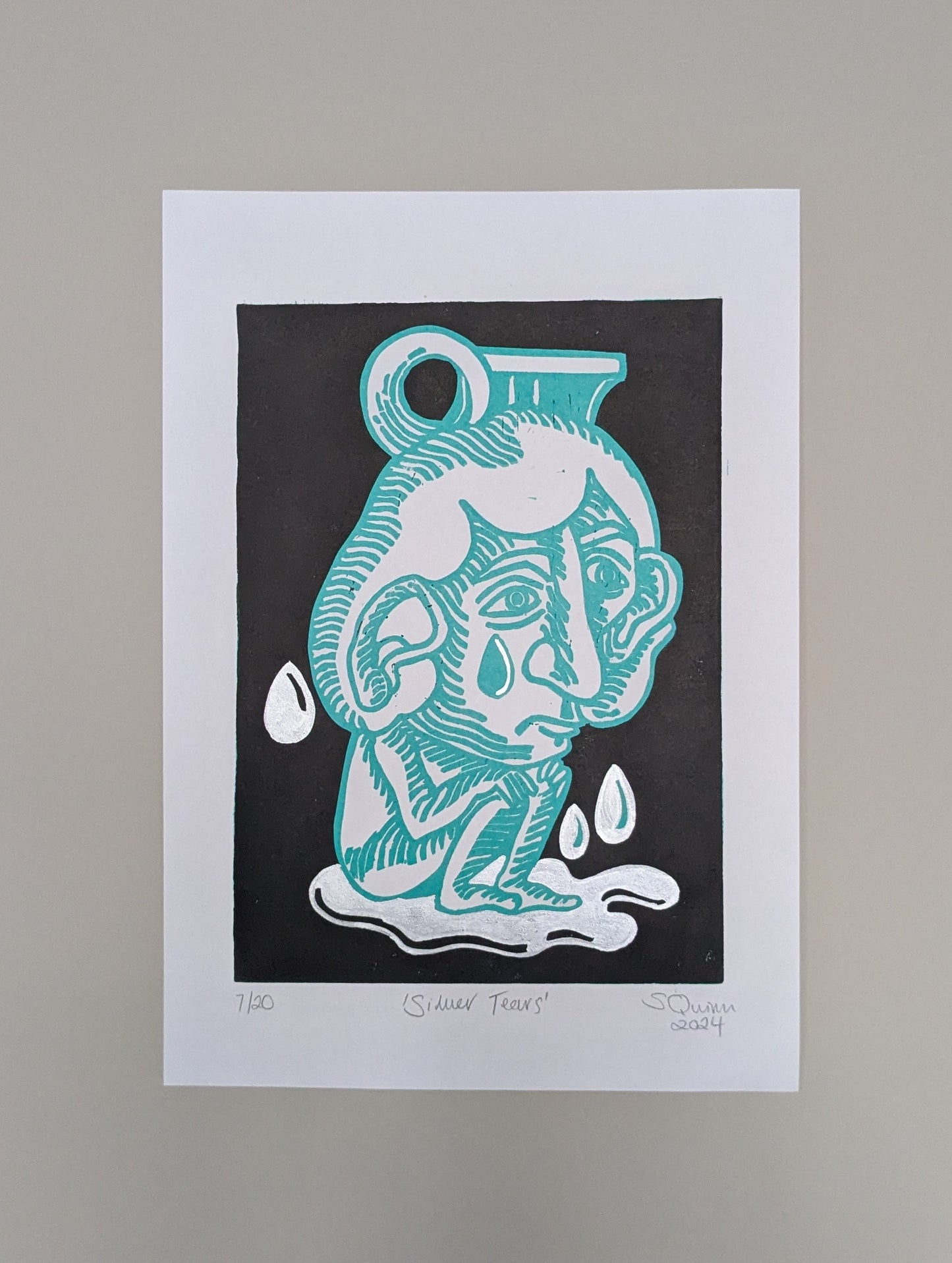 Silver Tears Lino Print by Sarah Quinn