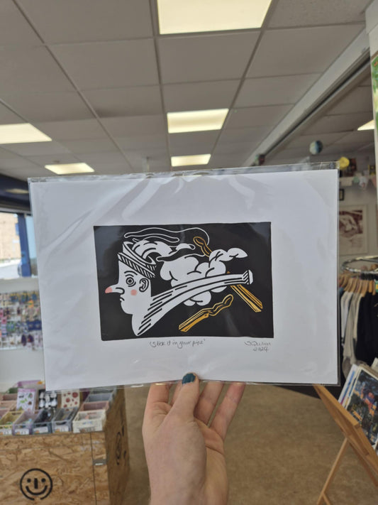 Stick it in your Pipe A4 Lino print by Sarah Quinn