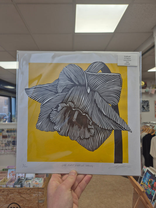 Daffodil 2-colour Lino Print by Jamie Richards